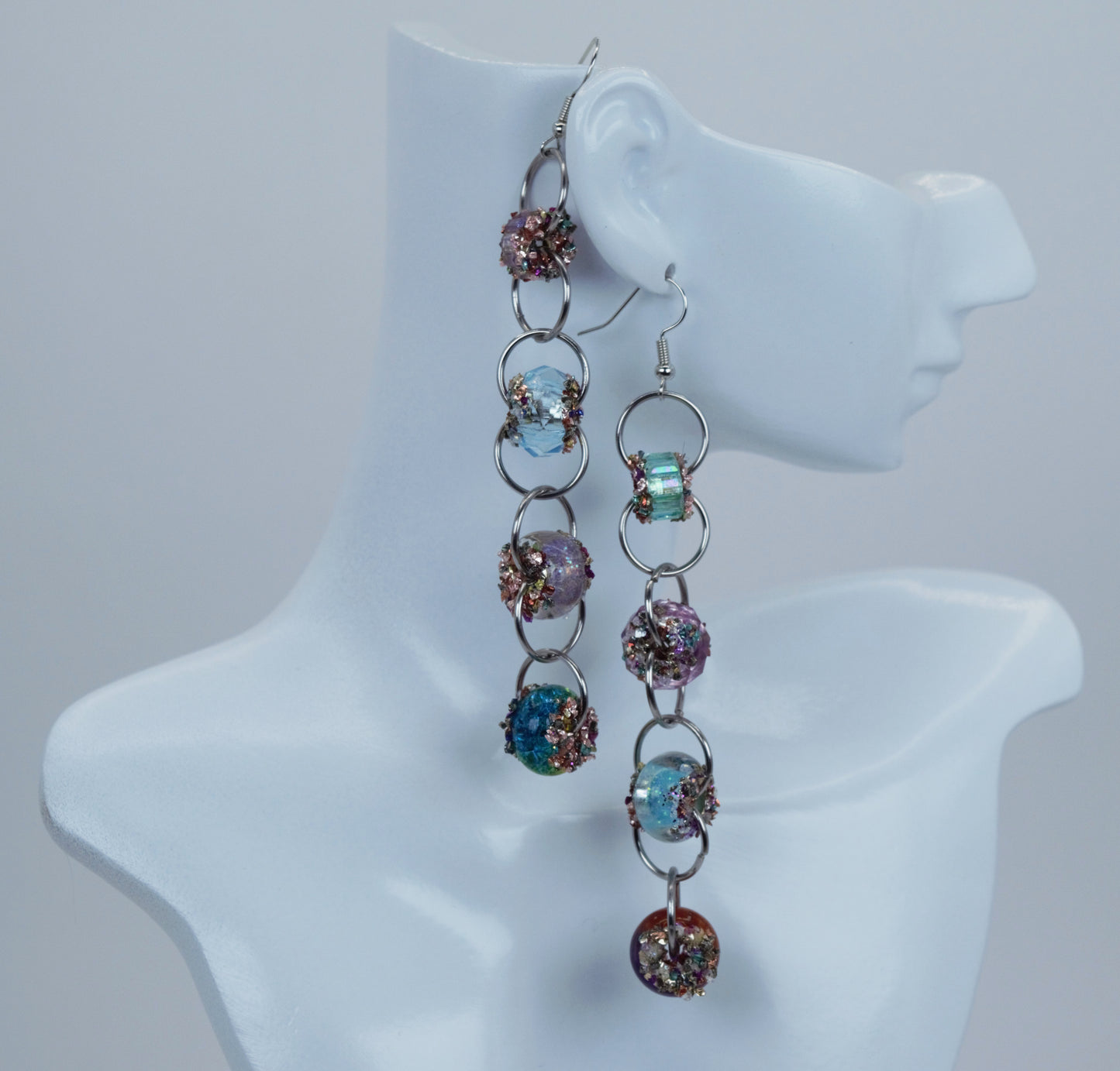 Dangle Glass Beads Earring With Broken Glass Texture