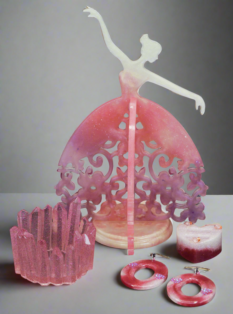 Princess Display Stand Set- pink, violet, and white colors.