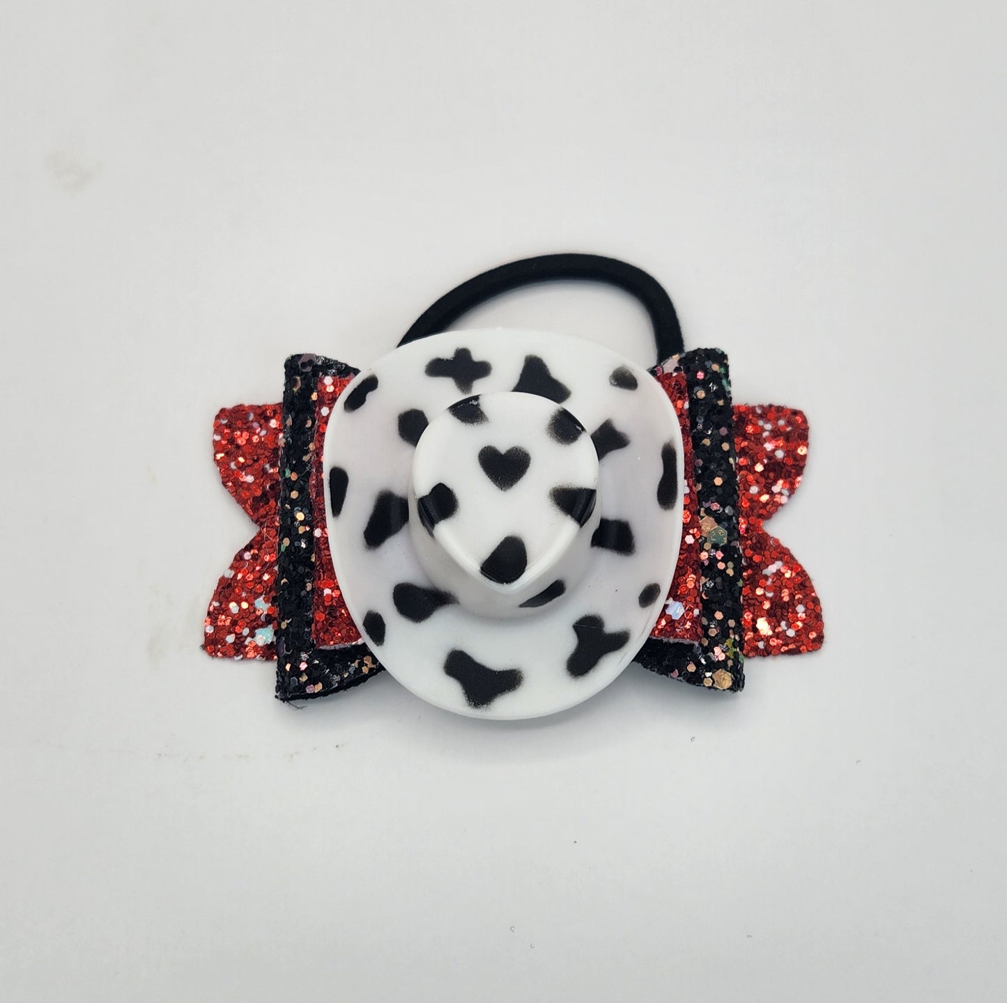 Cow Print "Cow"girl Hat Racey Red & Black Hair Bow