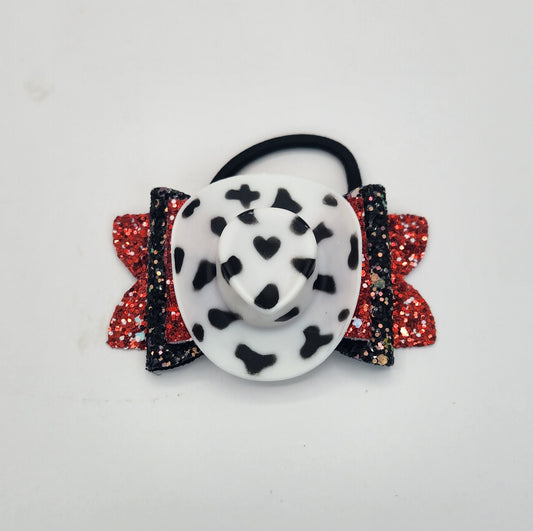 Cow Print "Cow"girl Hat Racey Red & Black Hair Bow