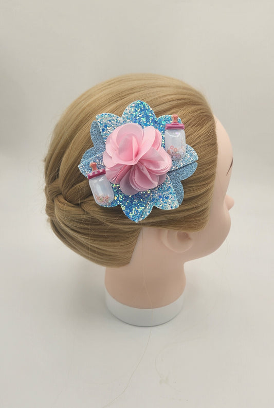 Baby Girl Bottle Hair Clip with Fabric Flower