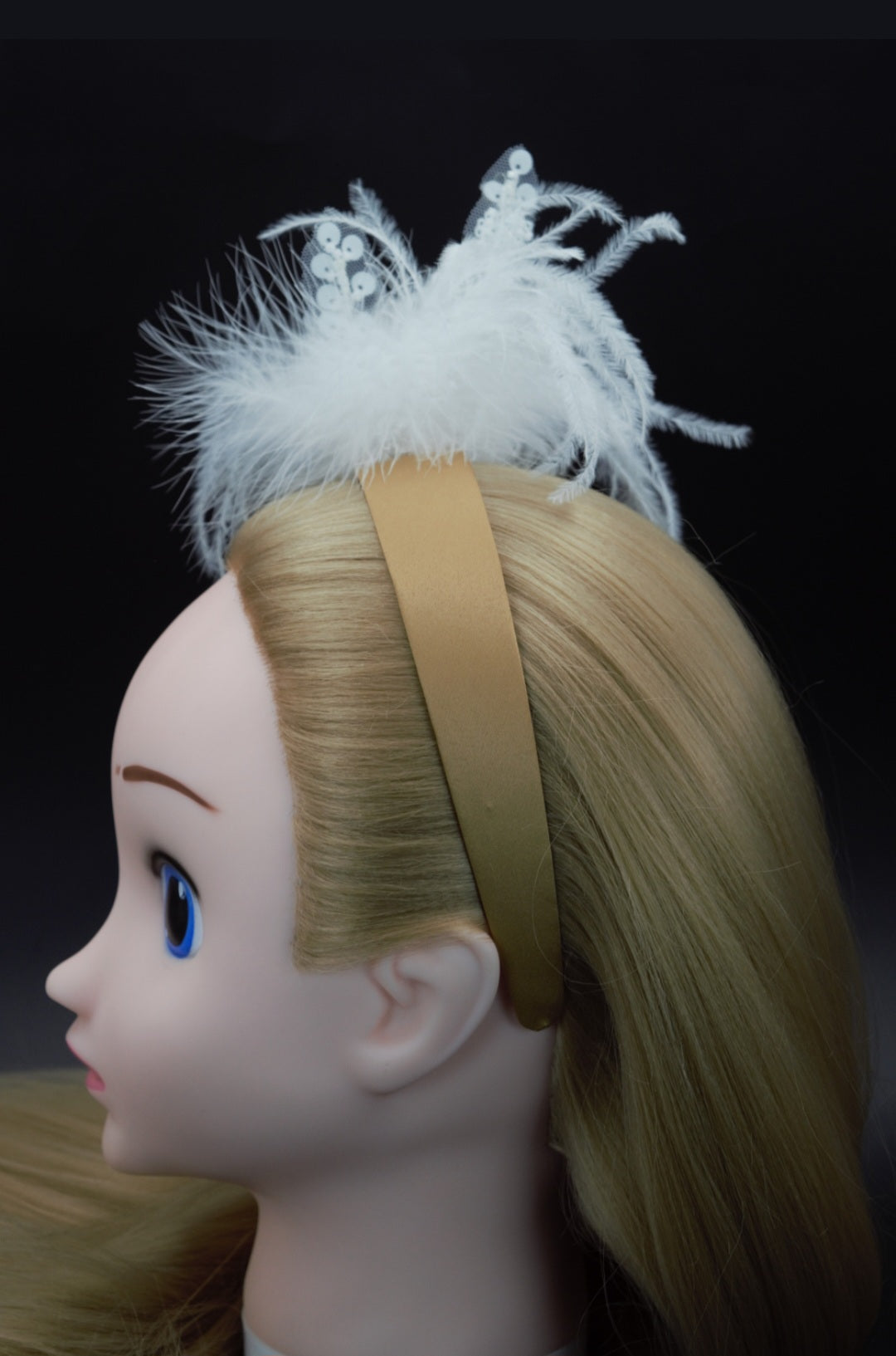 Alluring Vintage Gold Headband with Faux Feathers