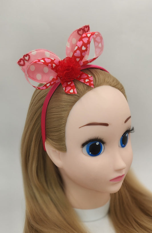 Polka-Heart Delight Hair Bow Headband