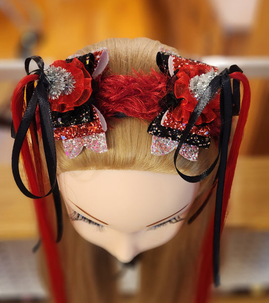 Red Gothic Ponytail Headband w/Artificial Hair