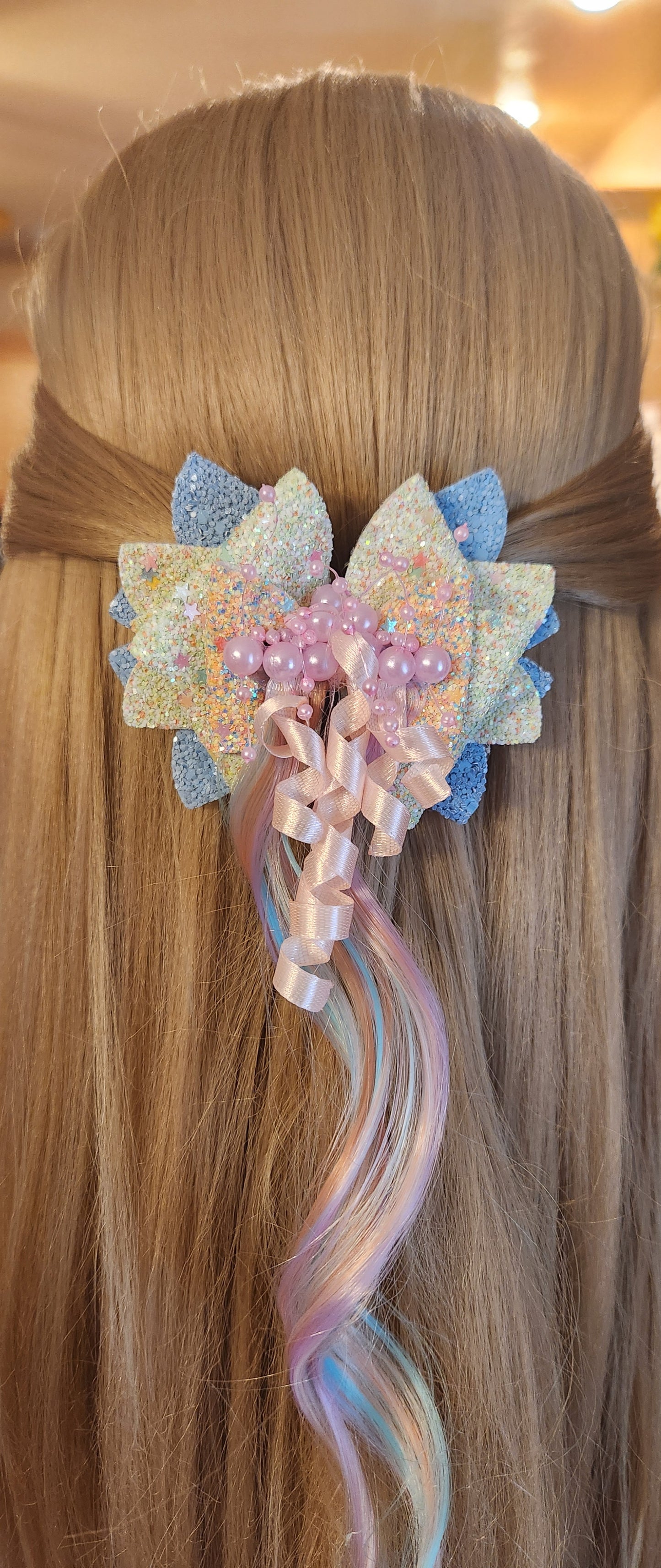 Glitter Pearls & Unicorn Hair Hair Bow