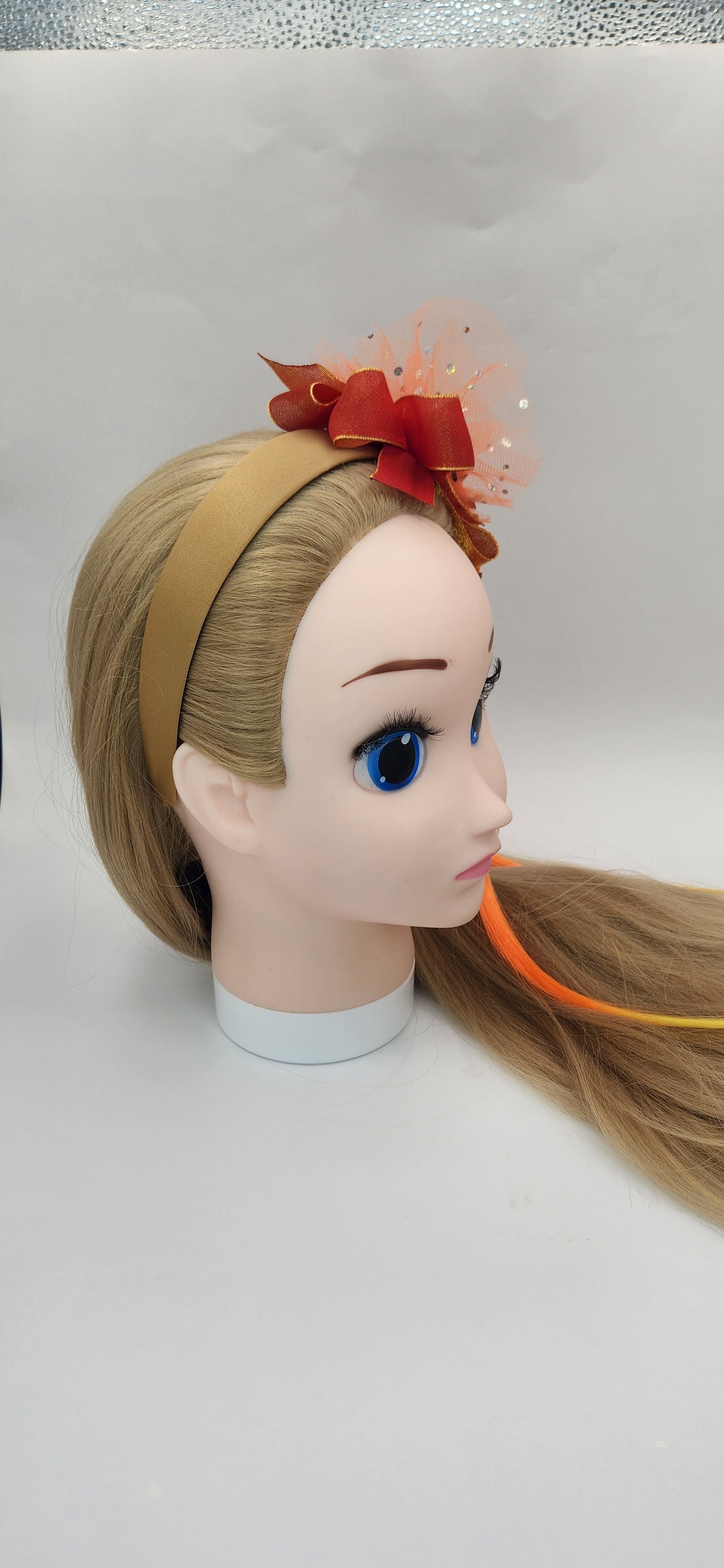Amber Headband w/Ribbon & Orange Artificial Hair