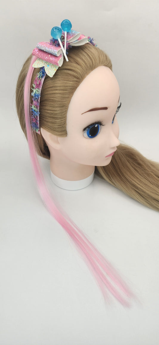 Blue Candy Headband with Artificial Pink Hair