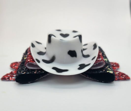 Cow Print "Cow"girl Hat Racey Red & Black Hair Bow