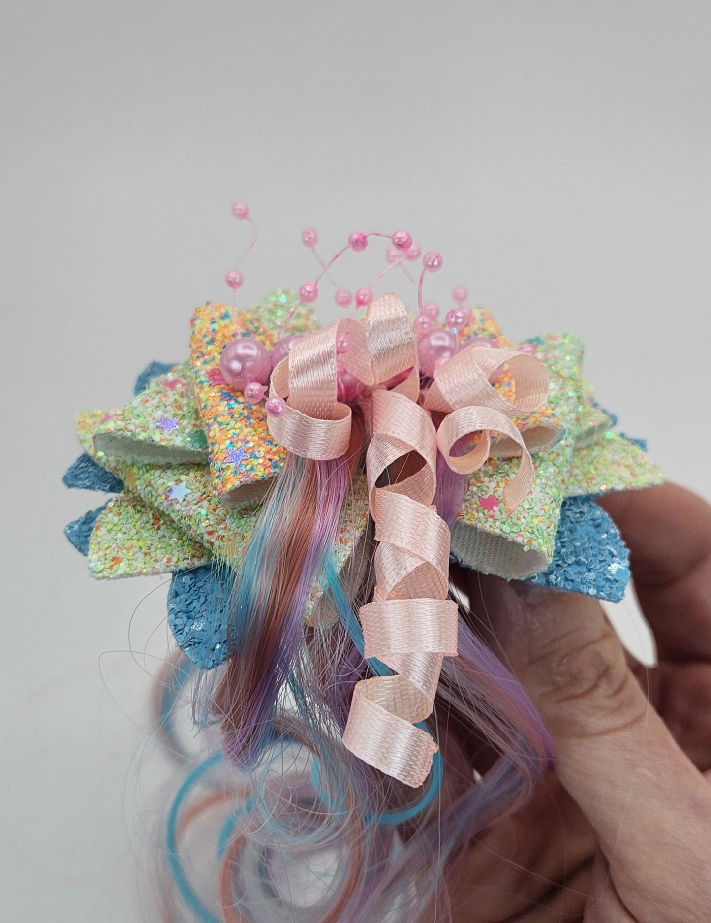 Glitter Pearls & Unicorn Hair Hair Bow