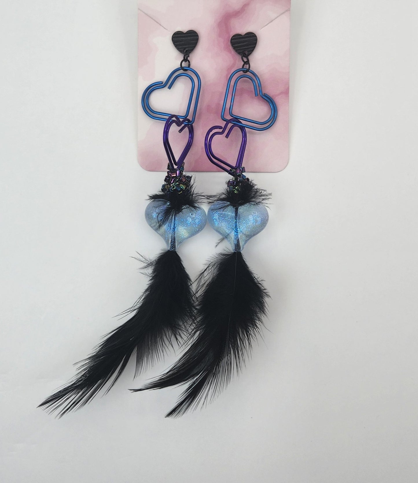 Four Heart Stacked Faux Feather Earrings