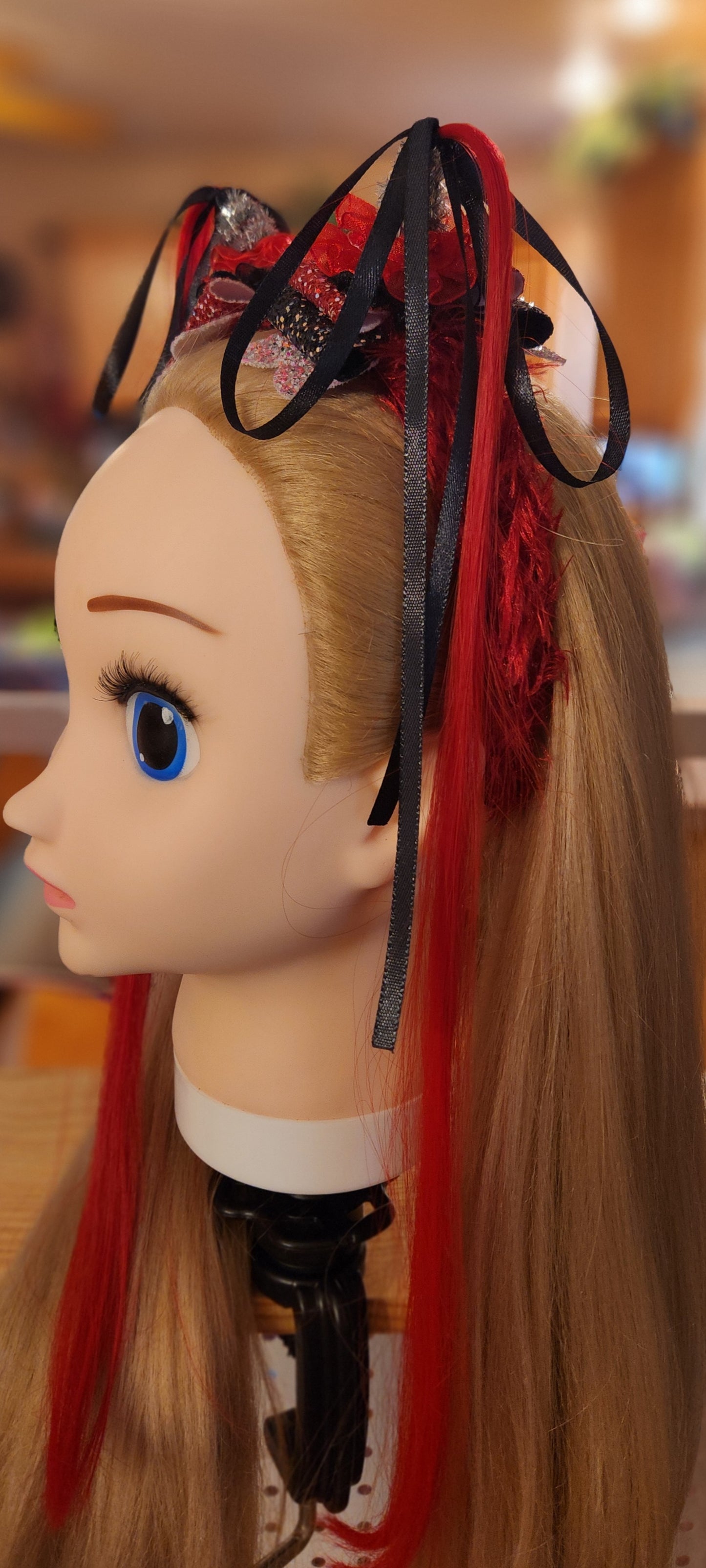 Red Gothic Ponytail Headband w/Artificial Hair