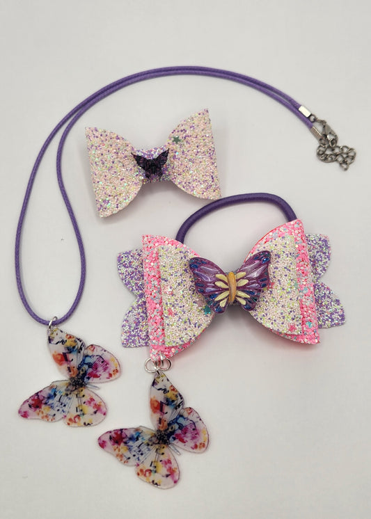 BFF Butterfly Flutter Hair Bow & Necklace Set