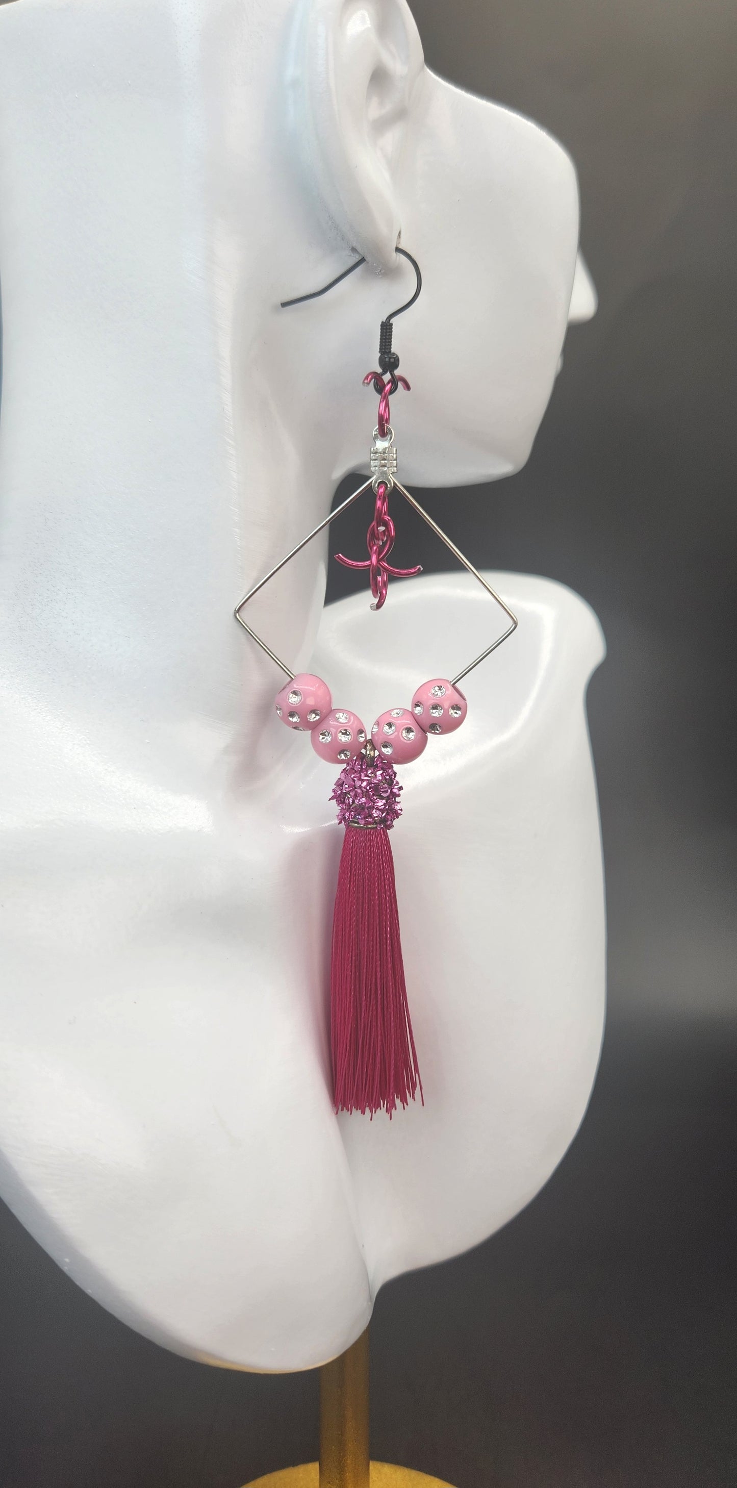 Pink Diamond Earrings w/Tassels