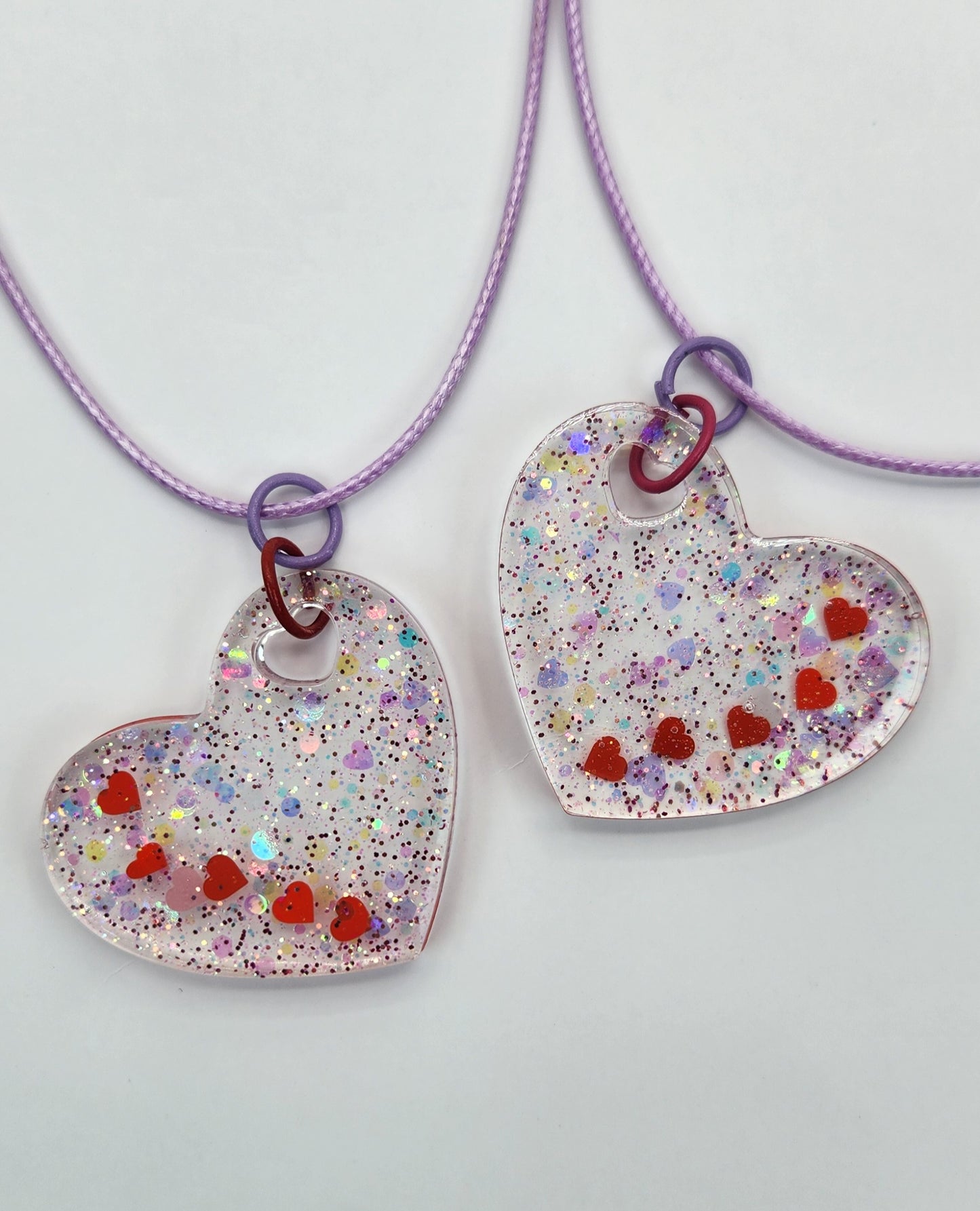 BFF Iridescent Glitter Red Heart Necklace Set