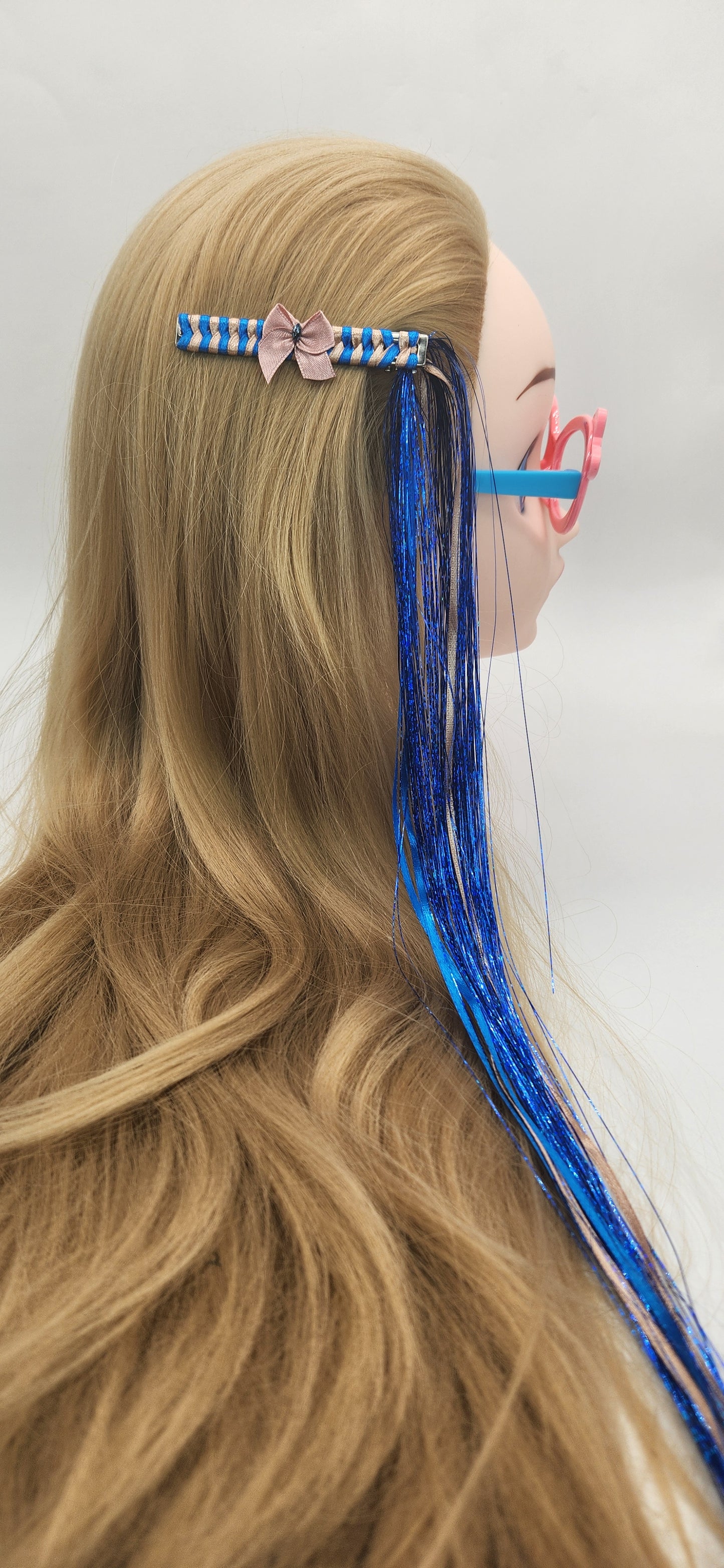 Iridescent Blue Tinsel Hair Clip