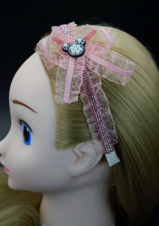 Pink Mini Mouse Lace Headband w/ Rhinestones