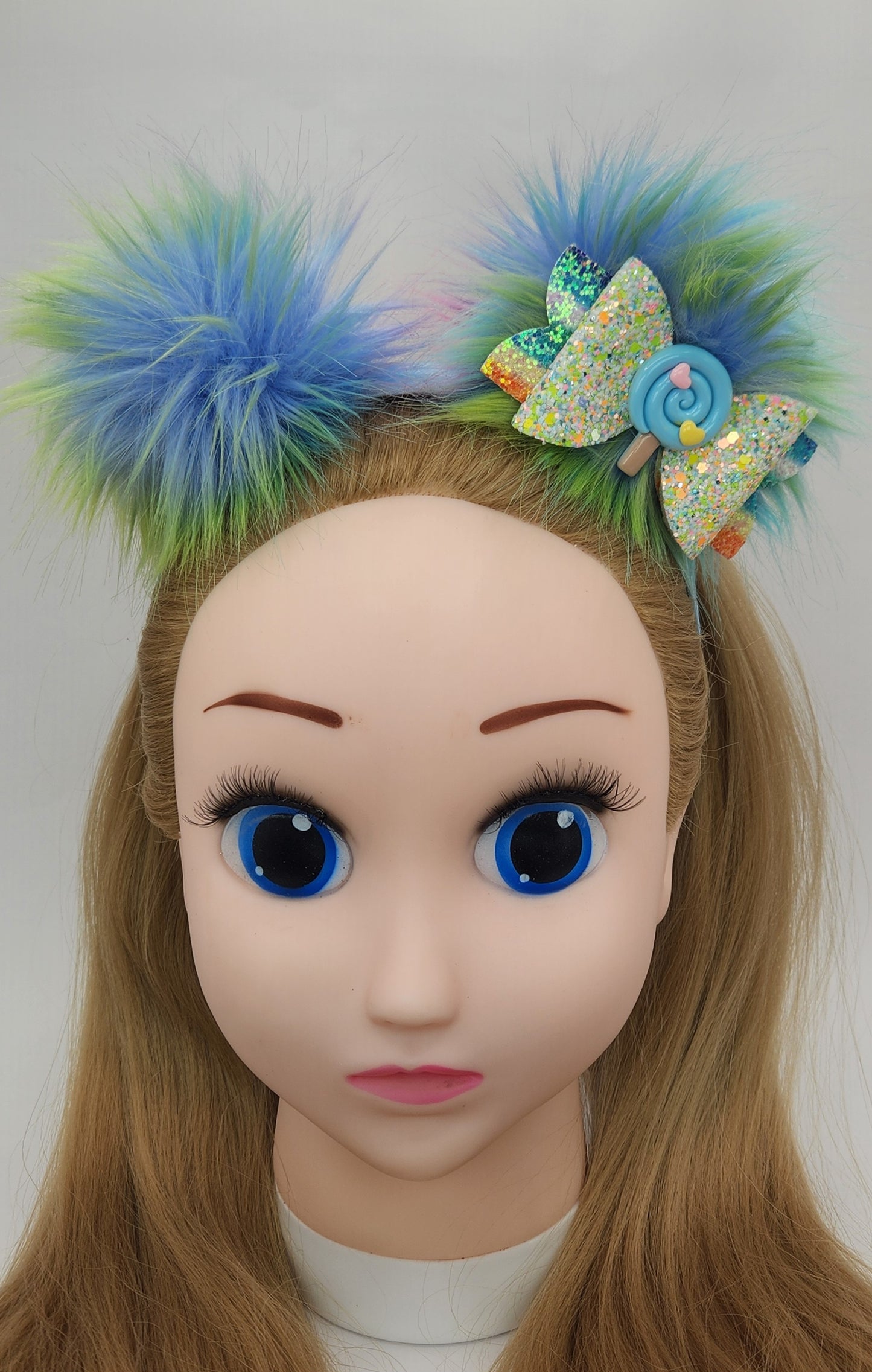 Fuzzy-Wuzzy Pom-Poms Headband w/Bow & Lollipop