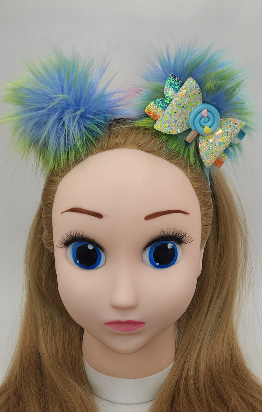 Fuzzy-Wuzzy Pom-Poms Headband w/Bow & Lollipop