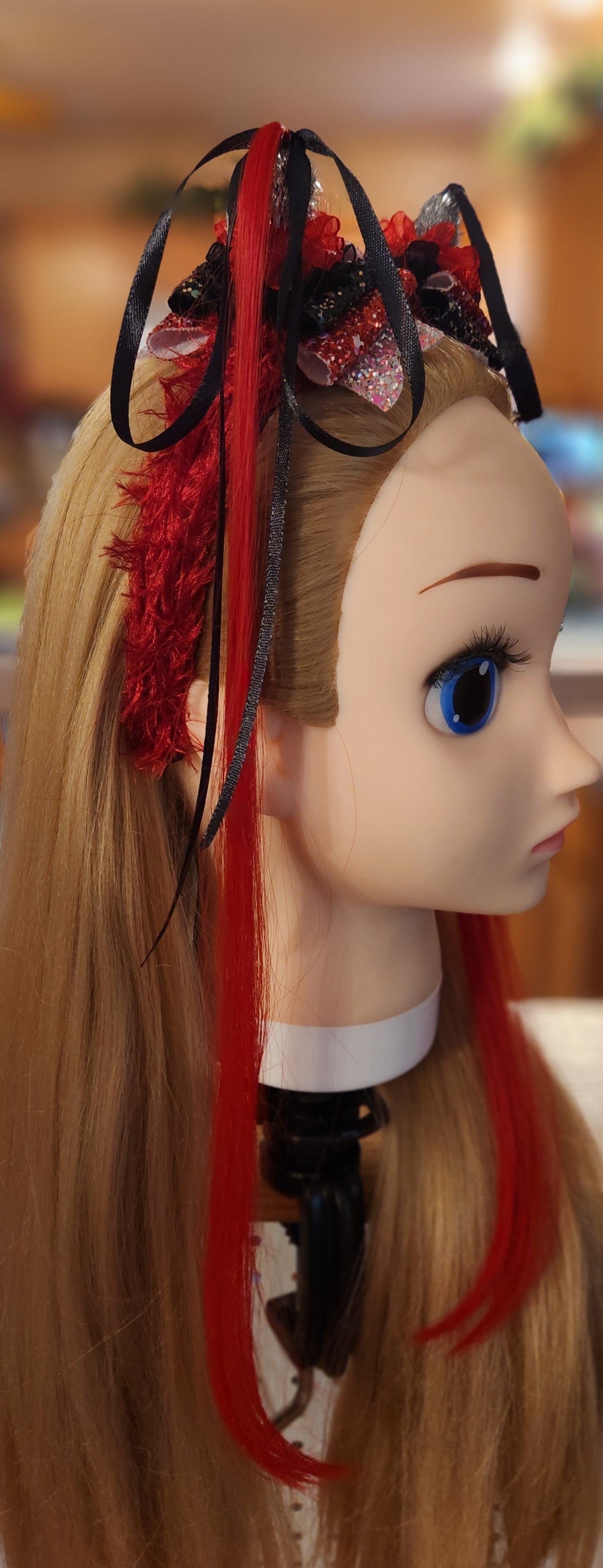 Red Gothic Ponytail Headband w/Artificial Hair