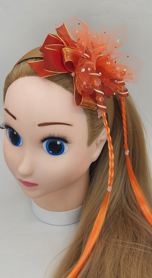 Amber Headband w/Ribbon & Orange Artificial Hair