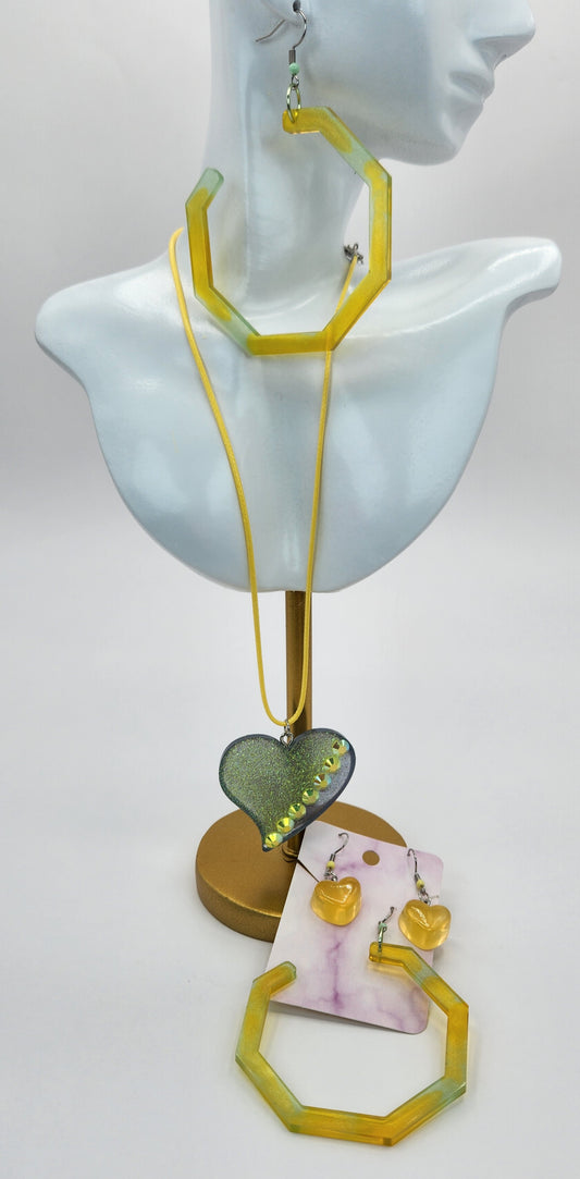Resin Double Heart Fashion Jewelry Set