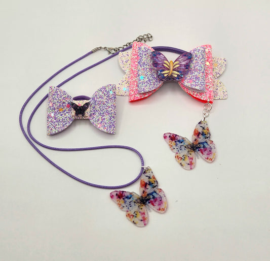 BFF Butterfly Flutter Hair Bow & Necklace Set