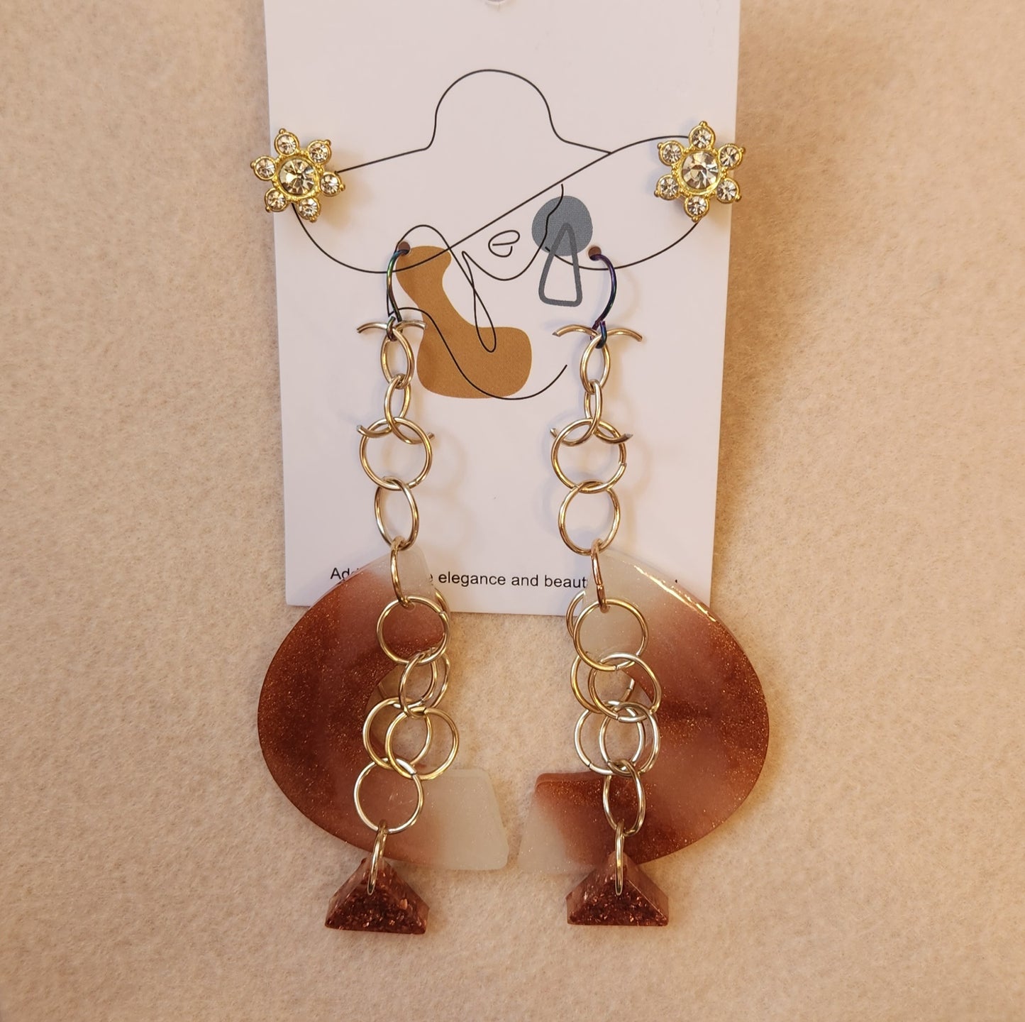 Brown and Gold C-Shape Dangle Earring Set