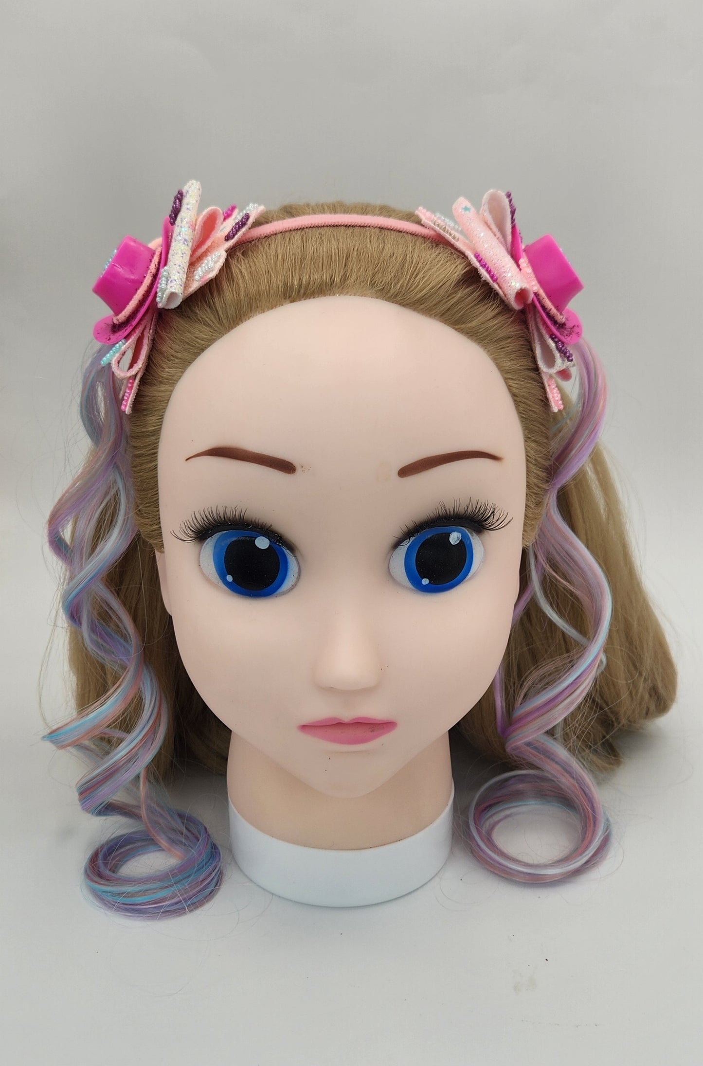 HOTT Pink Cowgirl Hat Hair Bow Headband w/ Artificial Pastel Hair