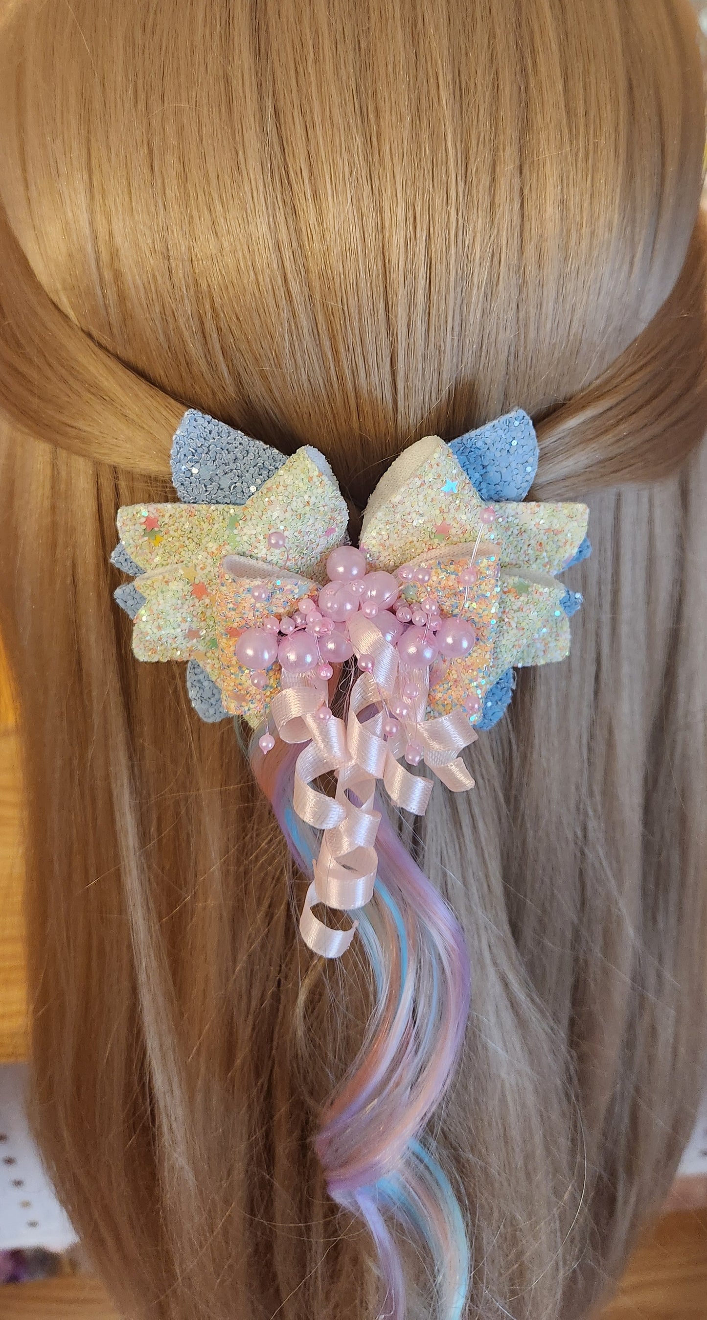 Glitter Pearls & Unicorn Hair Hair Bow