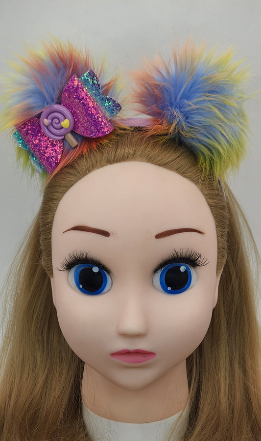 Tie-dye Pom-Poms with Lolipop Glitter Bow Headband