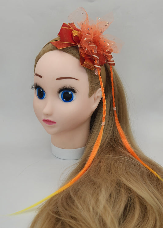 Amber Headband w/Ribbon & Orange Artificial Hair