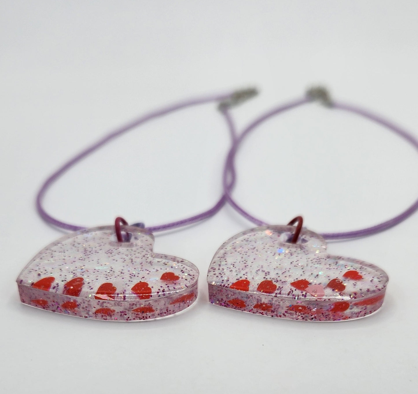 BFF Iridescent Glitter Red Heart Necklace Set