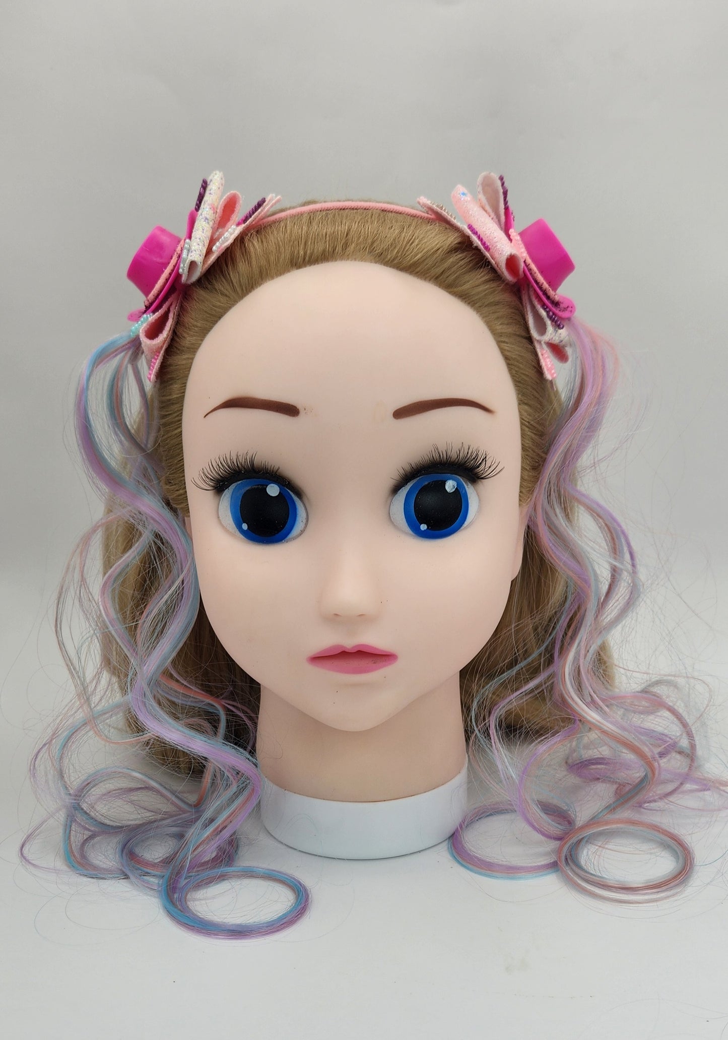 HOTT Pink Cowgirl Hat Hair Bow Headband w/ Artificial Pastel Hair