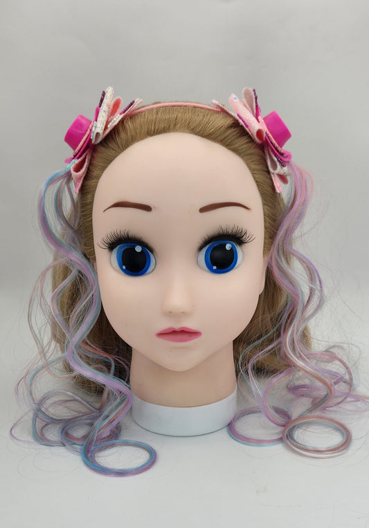 HOTT Pink Cowgirl Hat Hair Bow Headband w/ Artificial Pastel Hair