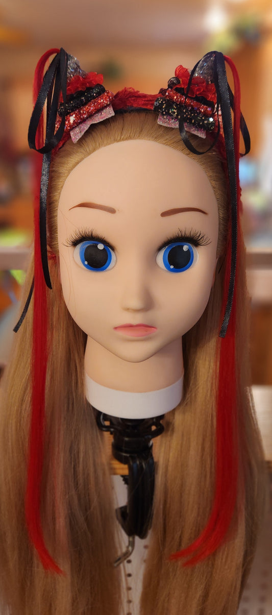 Red Gothic Ponytail Headband w/Artificial Hair