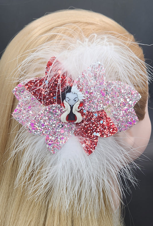 Feathery Sass Cruella De Vil Hair Bow