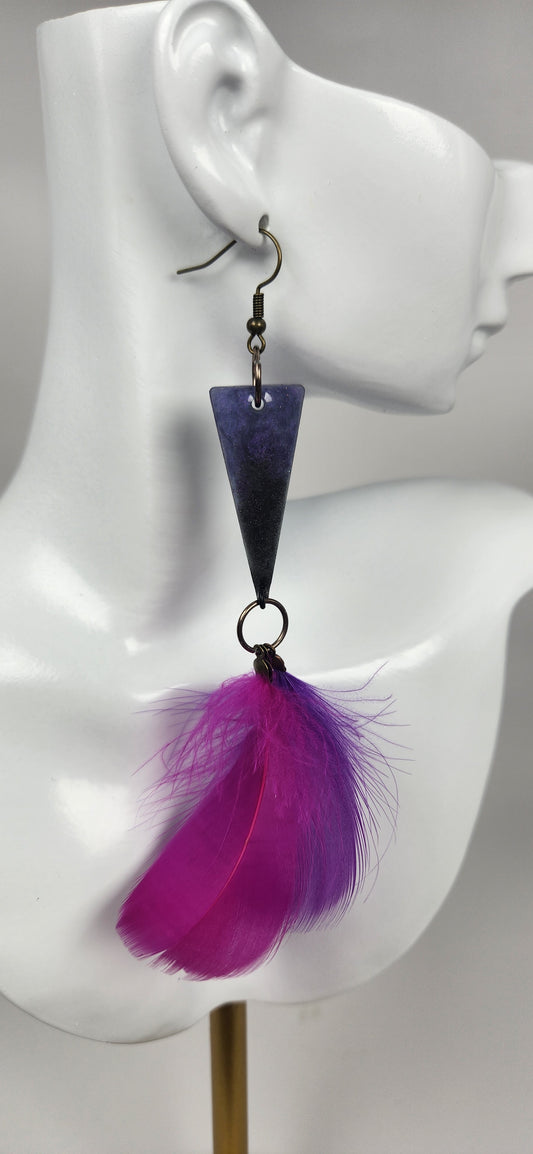 Purple Resin Triangle with Faux Feathers