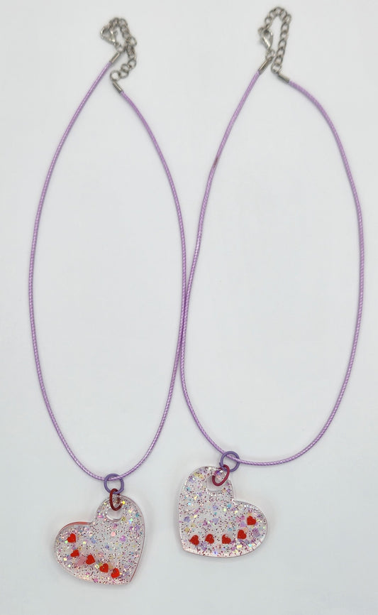 BFF Iridescent Glitter Red Heart Necklace Set