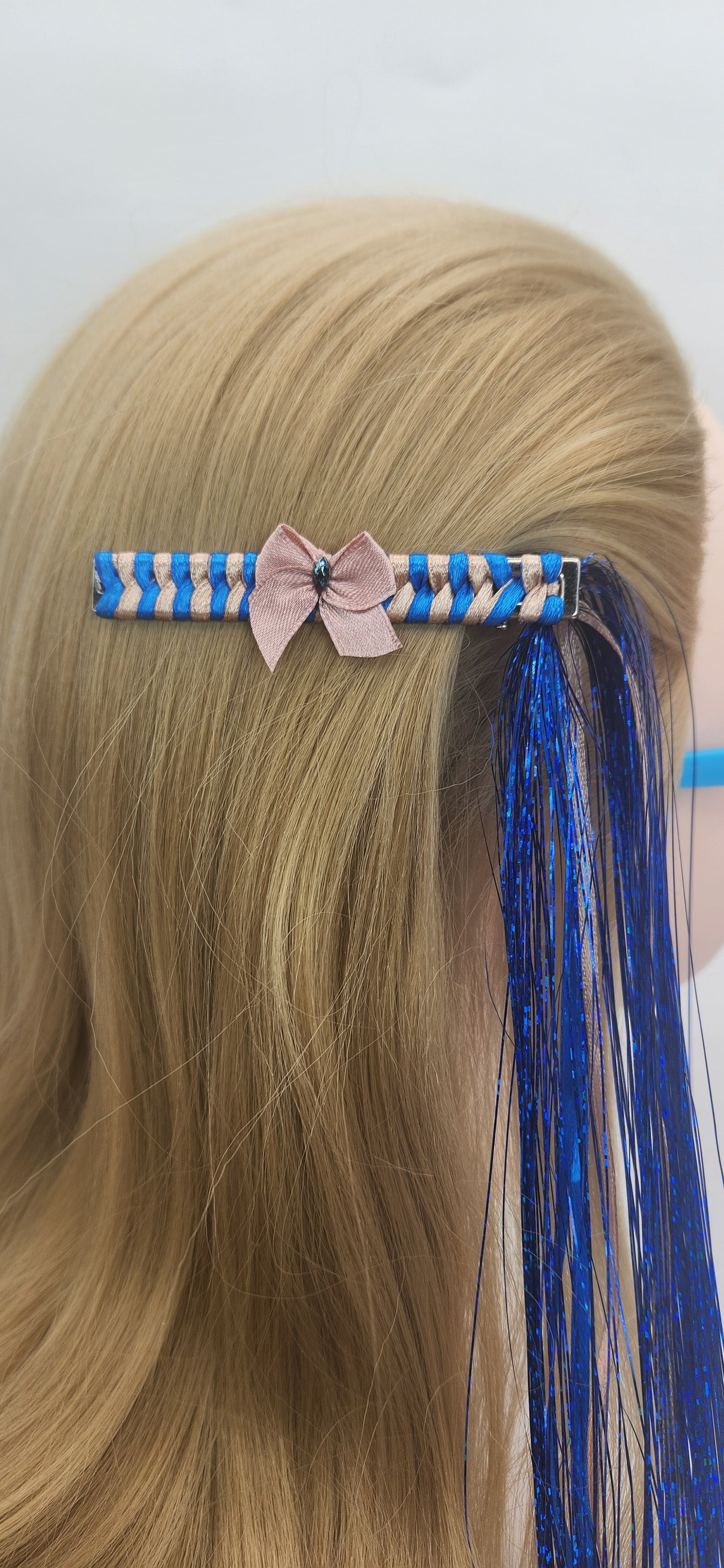 Iridescent Blue Tinsel Hair Clip