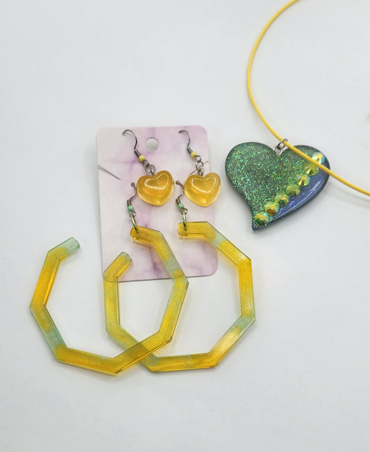 Resin Double Heart Fashion Jewelry Set