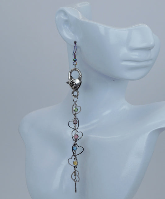 Antique Silver Plated Lobster Clasp With Hanging Heart Chain Earrings
