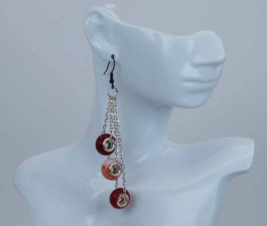 Dangle Chain Earrings With Glass Beads