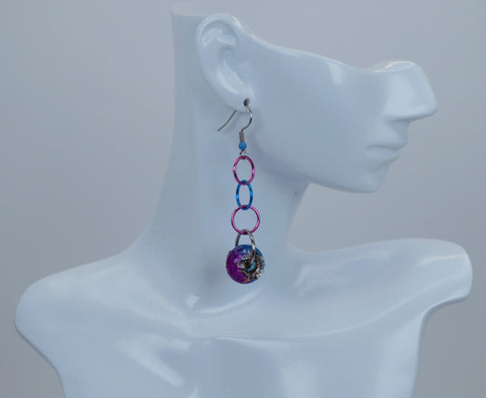 Dangle Glass Bead Earring With Shards of Broken Stone