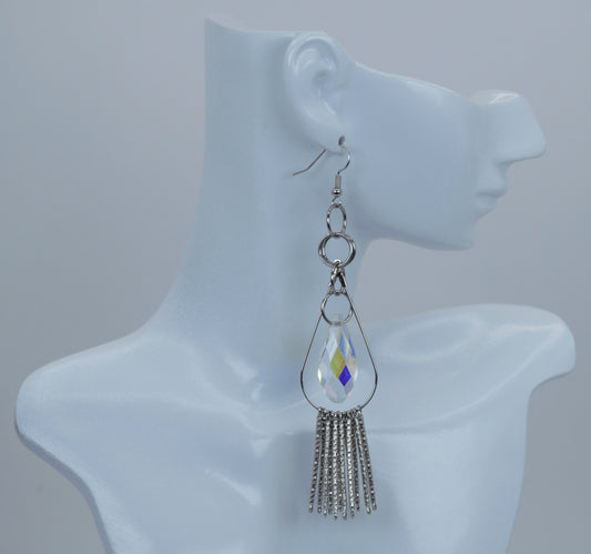 Dangle Teardrop With Faux Crystal Pendant And Hanging Links Earrings