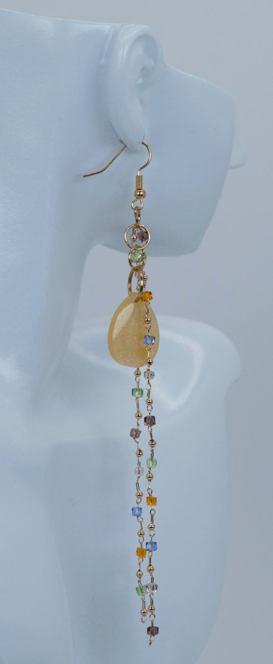 Hanging Acrylic Bead Chain With Resin Teardrop Earrings