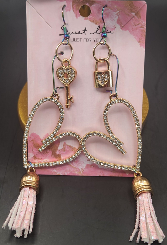 Gold Heart Rhinestones with Tassels Set