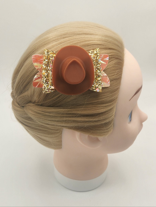 Brown Cowgirl Hat Hair Bow