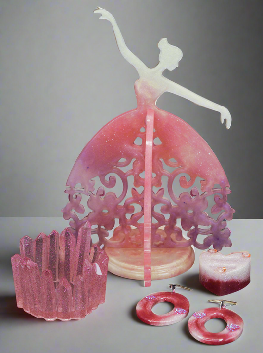 Princess Display Stand Set- pink, violet, and white colors.
