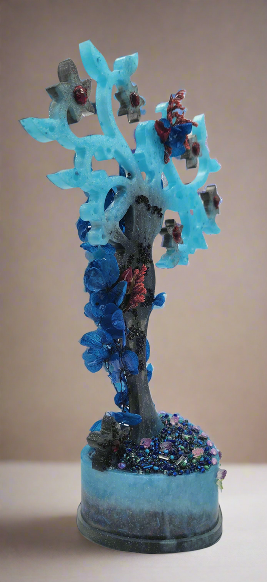 Mother Nature Resin Tree Stand Set - Blue, Black, and Purple w/ Resin Ring Holder & Jewelry Dish