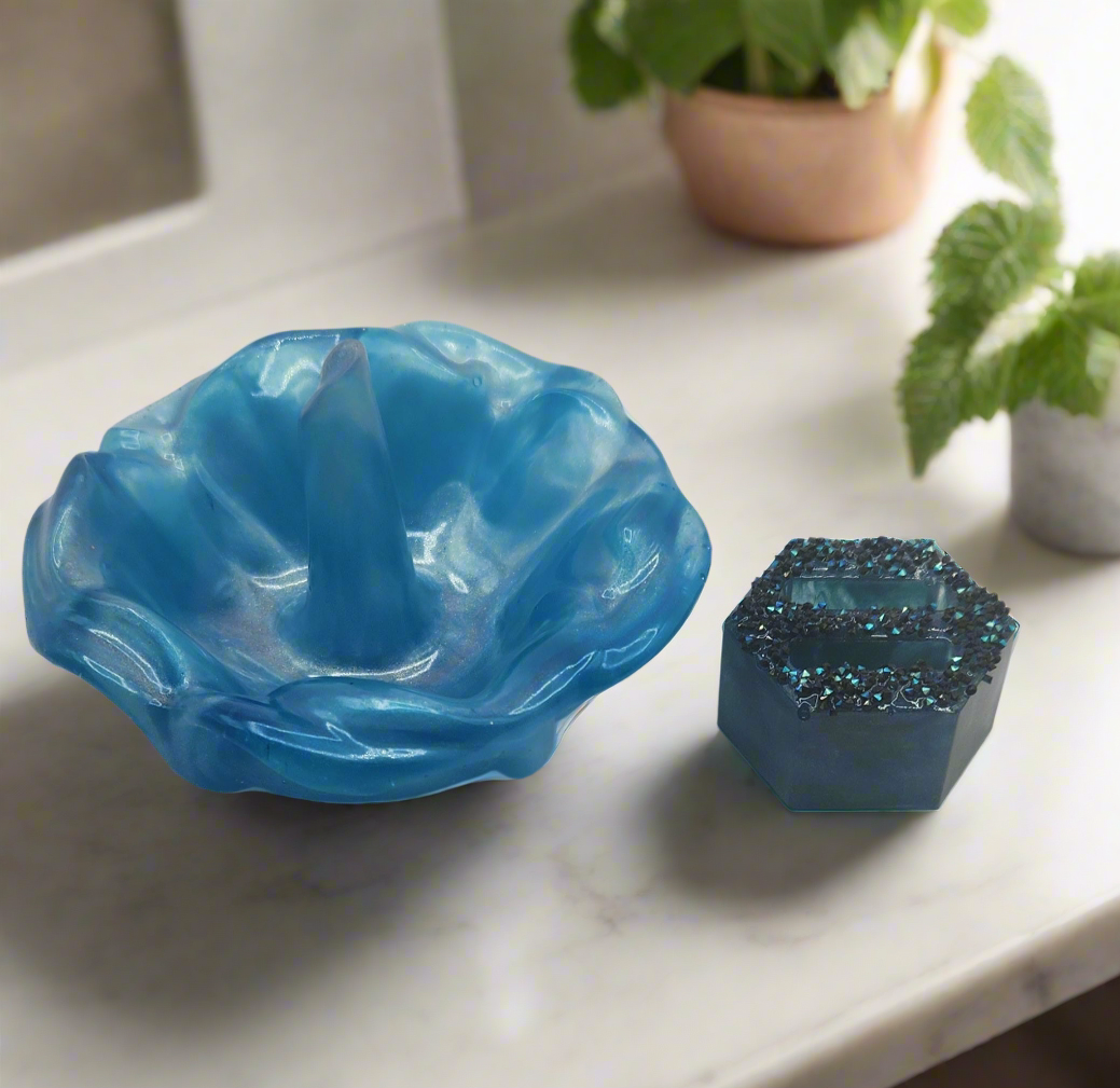 Mother Nature Resin Tree Stand Set - Blue, Black, and Purple w/ Resin Ring Holder & Jewelry Dish